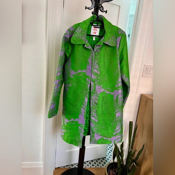 IRIS APFEL x H&M Feather Jacquard Weave Green and Purple Coat, Size S SOLD OUT - Picture 5 of 16